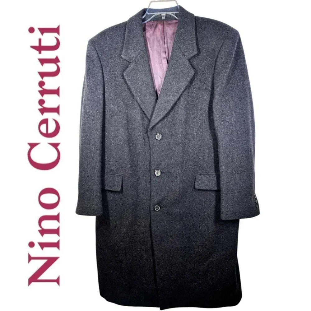 NINO CERRUTI Vintage Cashmere Wool Blend Dress Coat Gray Men's, Size‎ 44R